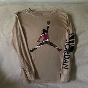 Jordan Tan Crew Neck Shirt with Red Logo